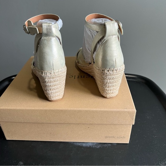 Kenneth Cole Gentle Souls Gold Espadrille Wedge Sandals - Picture 6 of 11